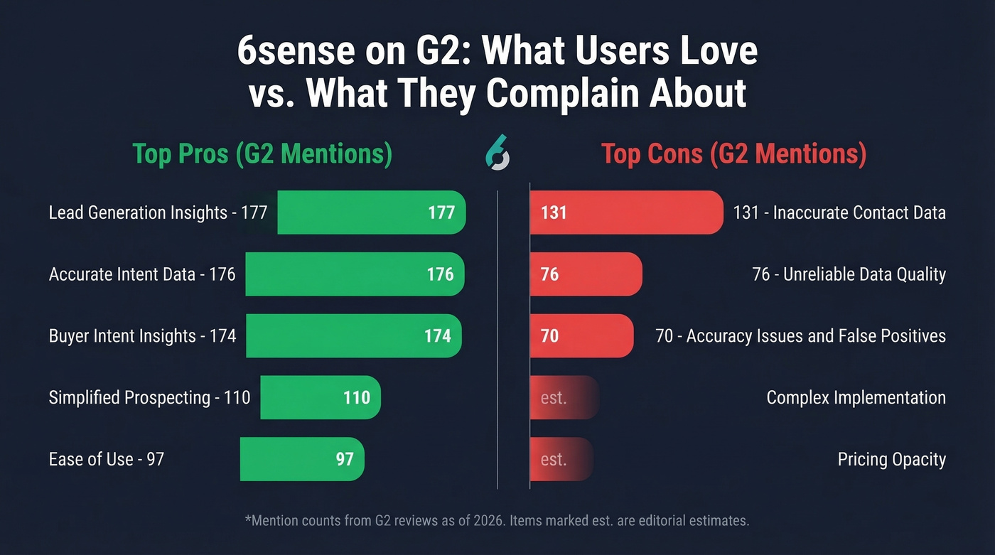 6sense G2 review pros and cons mention counts