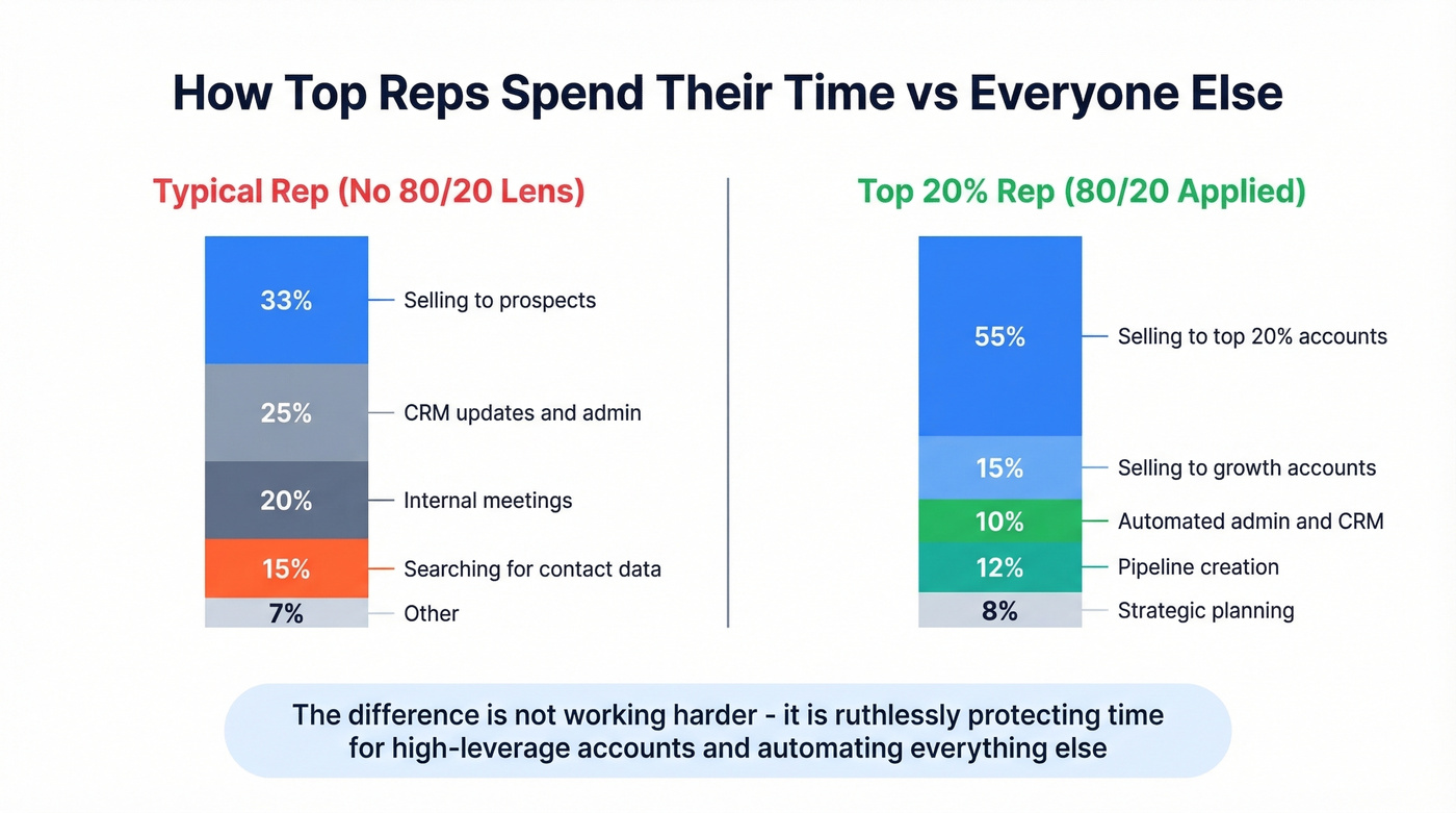 Before and after applying 80/20 to rep time allocation