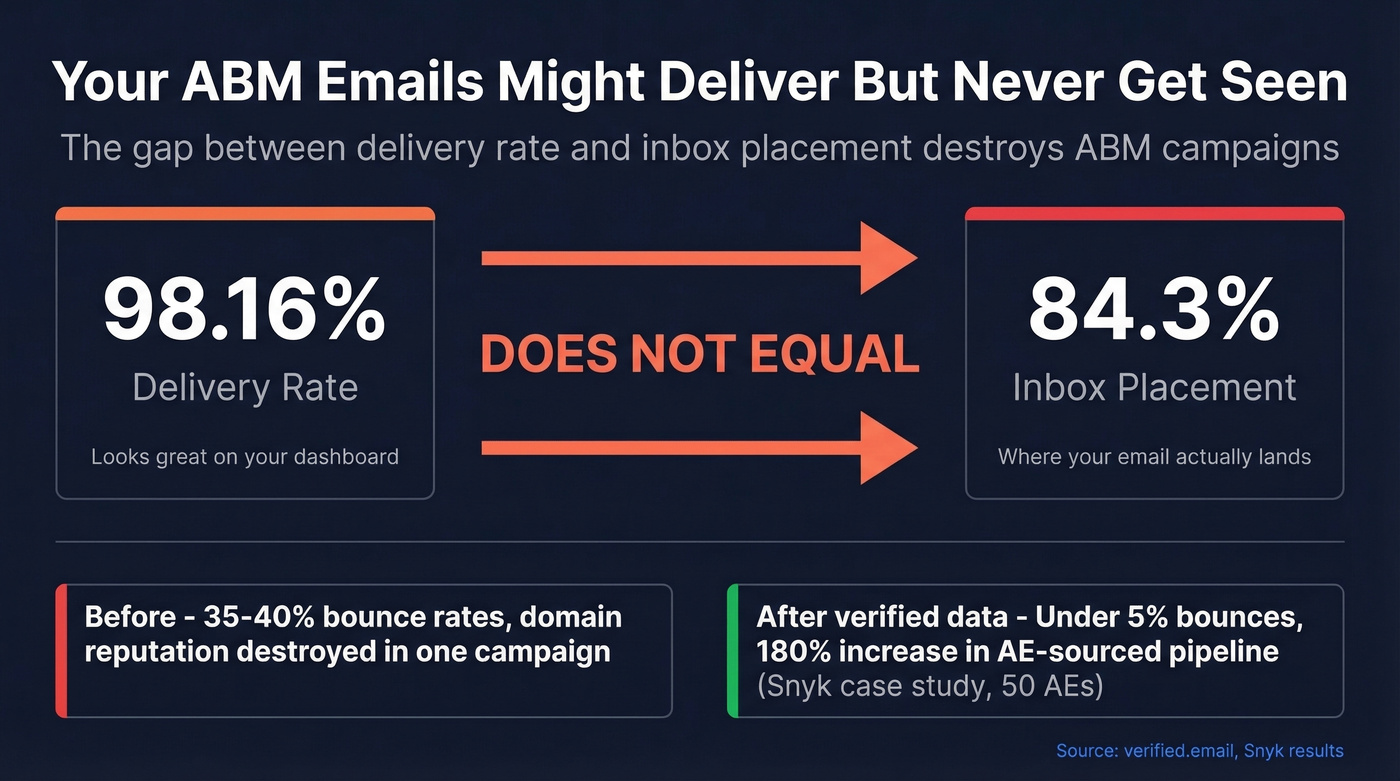 Data quality stats showing delivery rate versus inbox placement gap