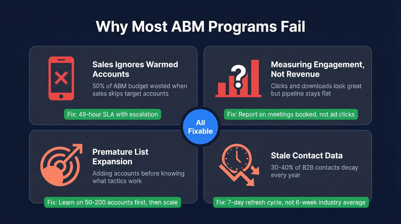 Four ABM failure modes with fixes diagram