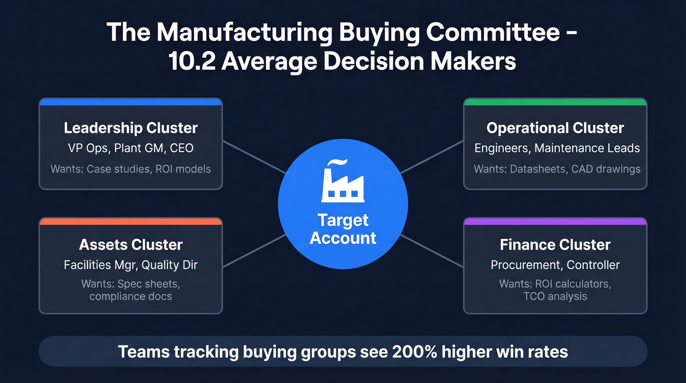 Manufacturing buying committee map with four persona clusters