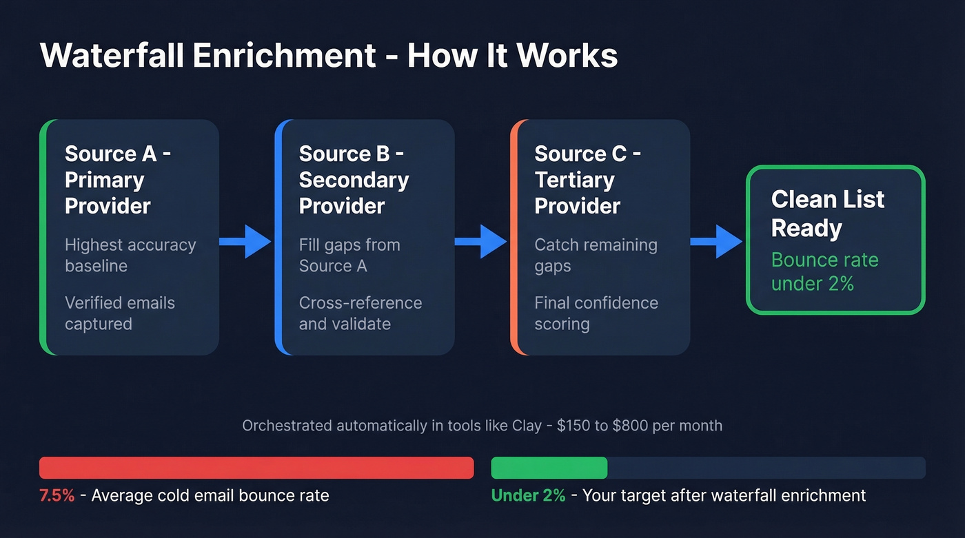 Waterfall enrichment process for email verification