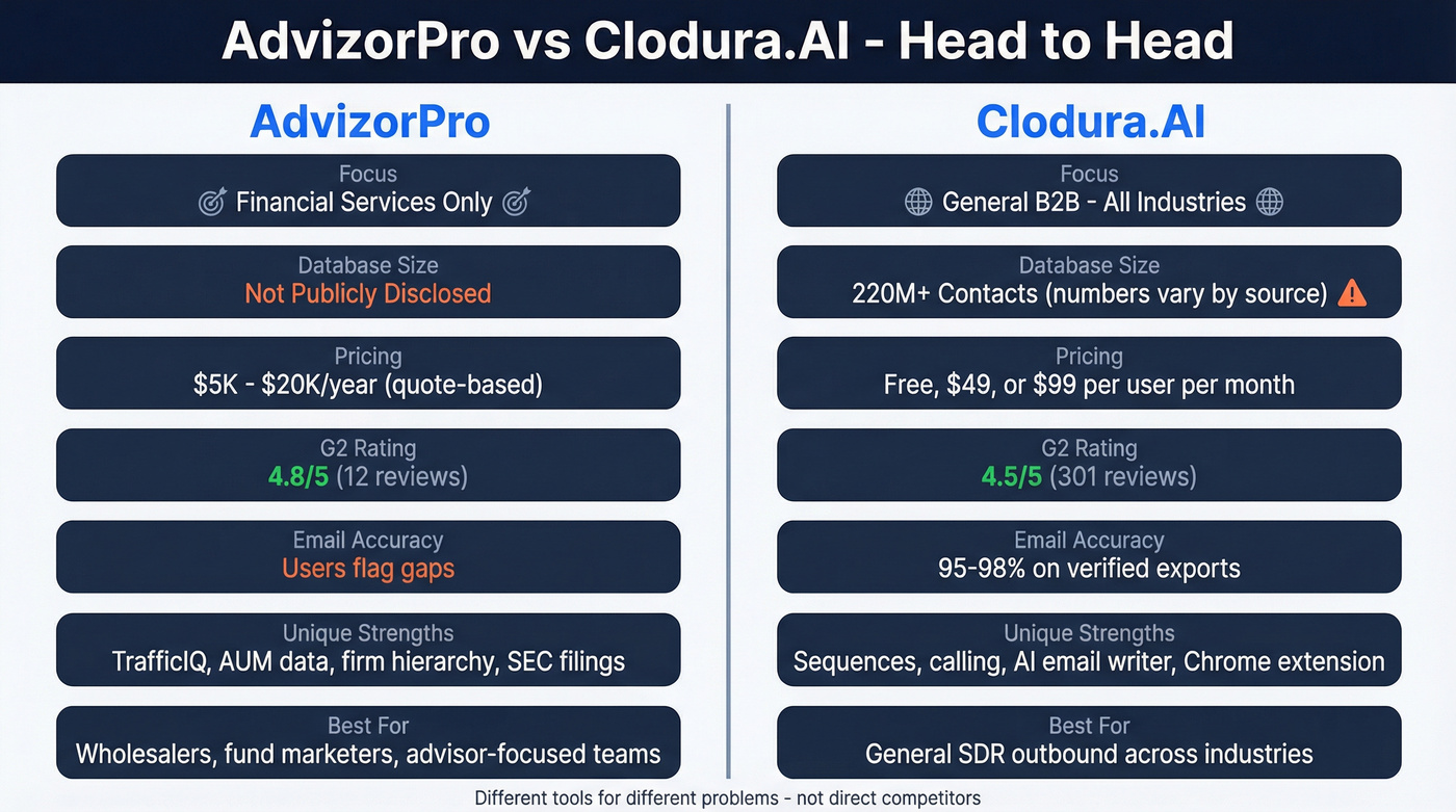 AdvizorPro vs Clodura.AI head-to-head feature comparison diagram