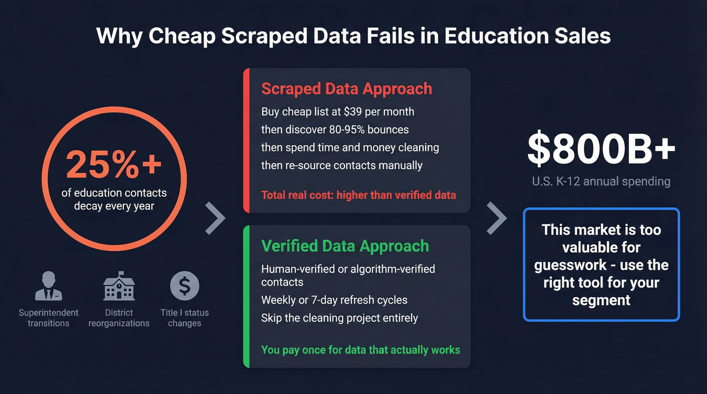 Education data decay and why verification matters infographic