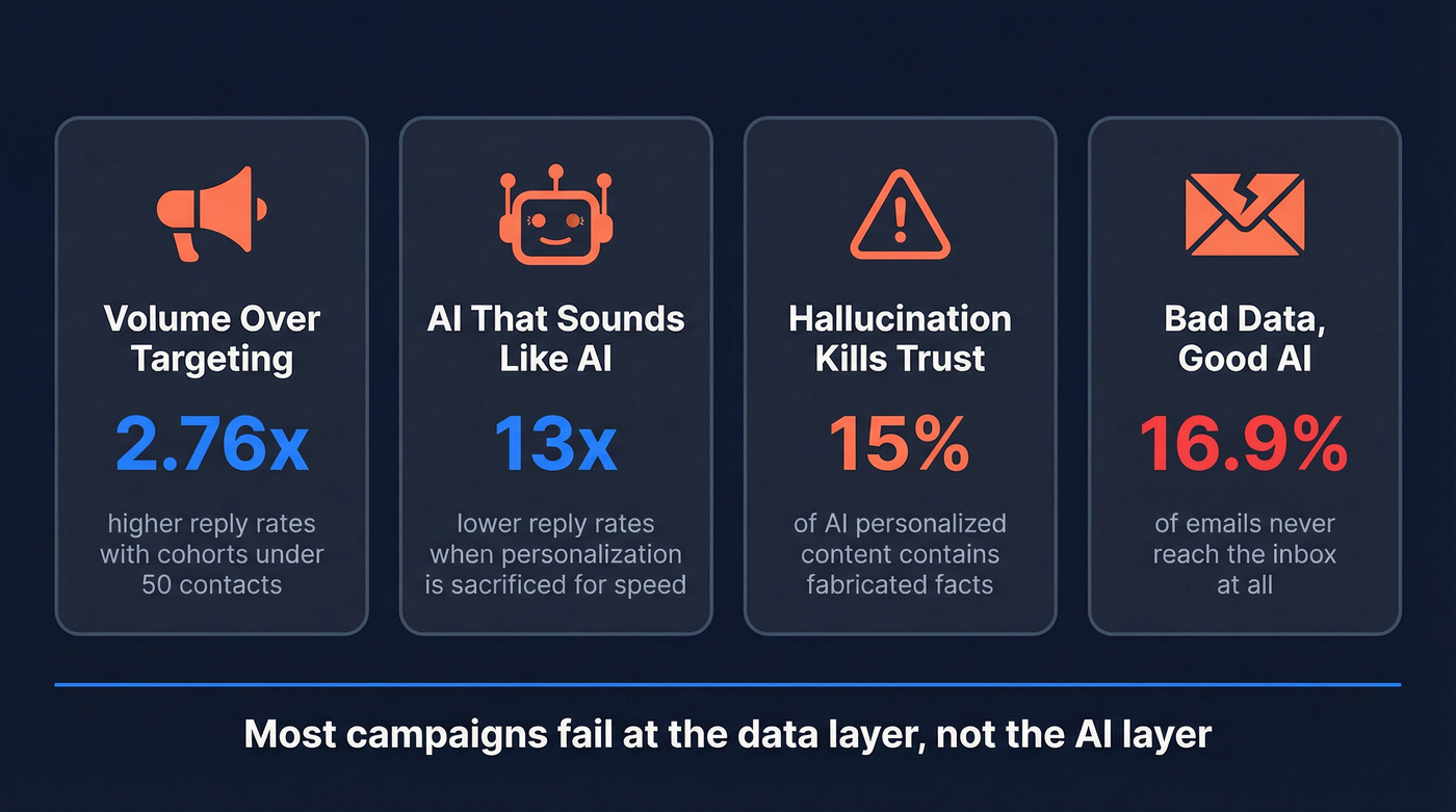 Four failure patterns of AI cold email campaigns with stats