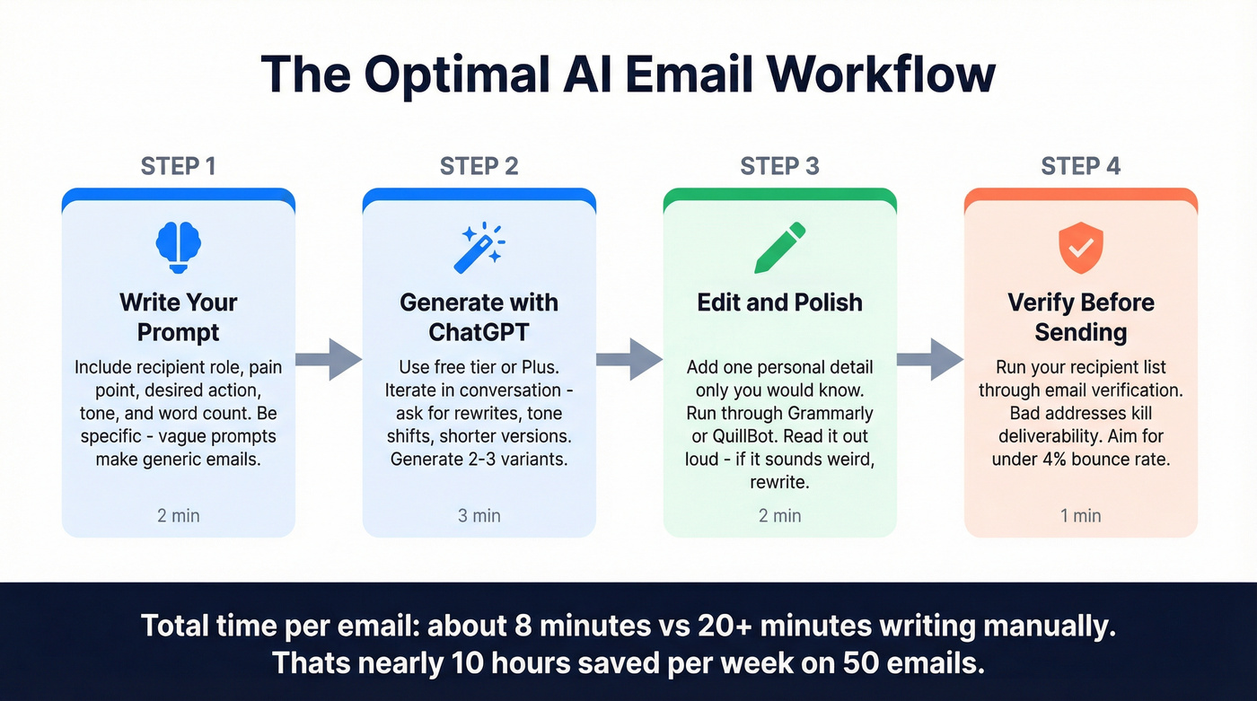 Optimal AI email writing workflow from draft to send