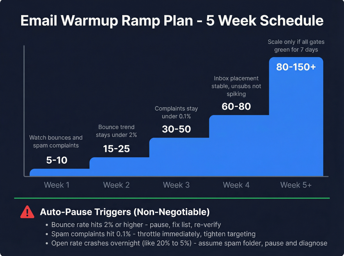 Visual warmup ramp plan with pause trigger thresholds