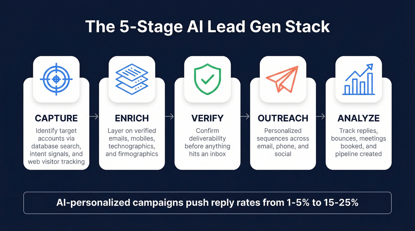 Five-stage AI lead gen stack framework