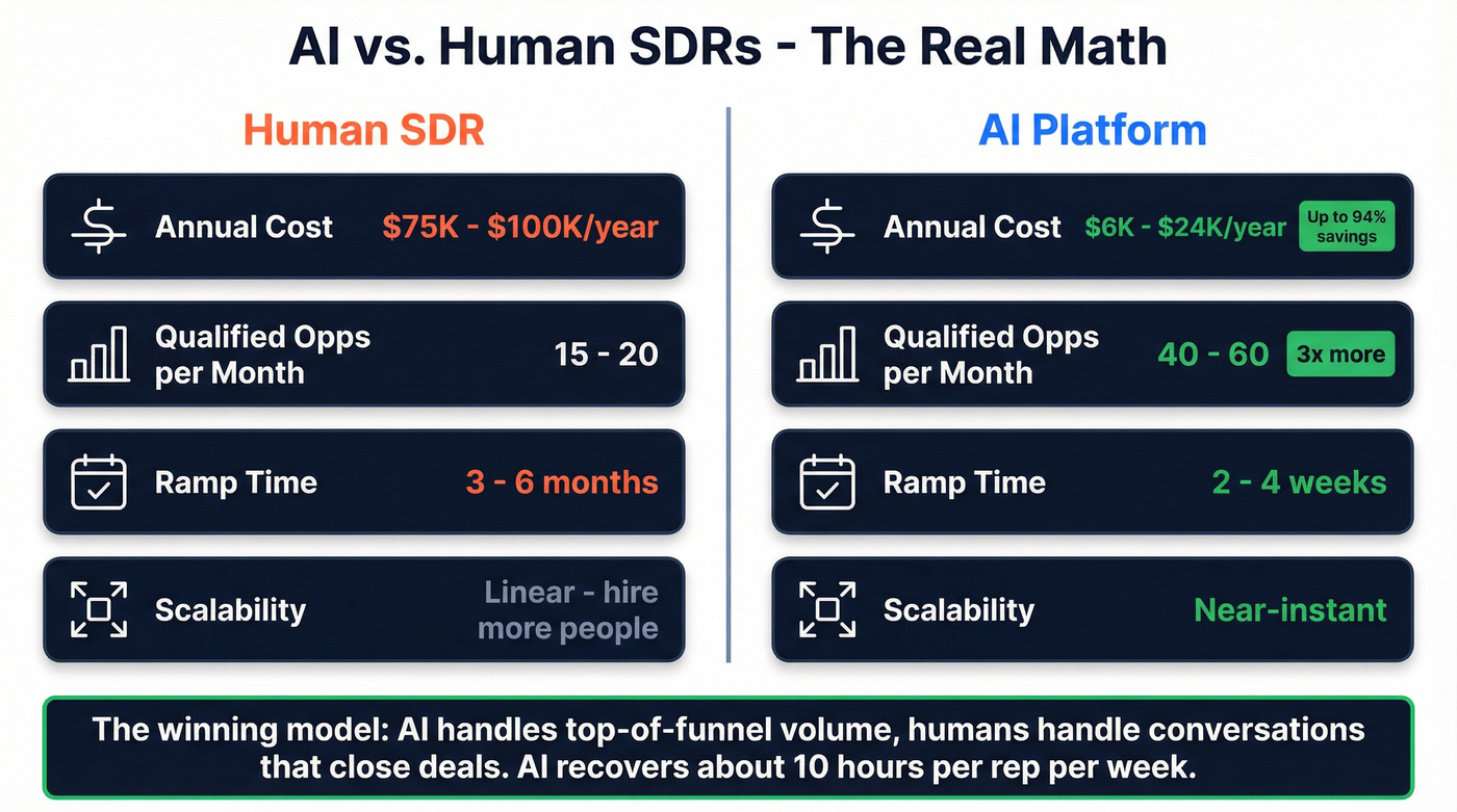AI SDR versus human SDR cost and performance comparison