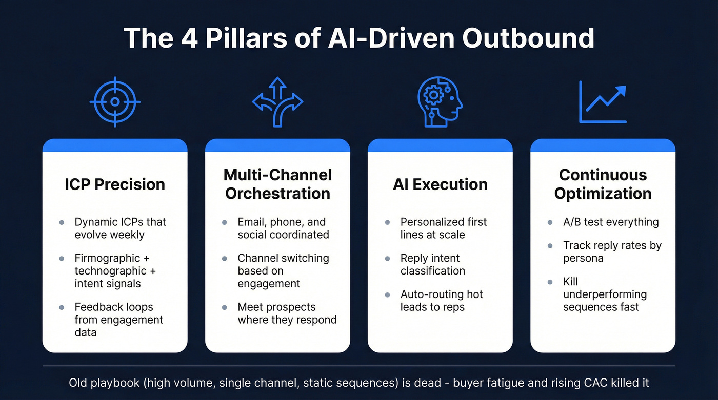 Four pillars of AI-driven outbound strategy diagram