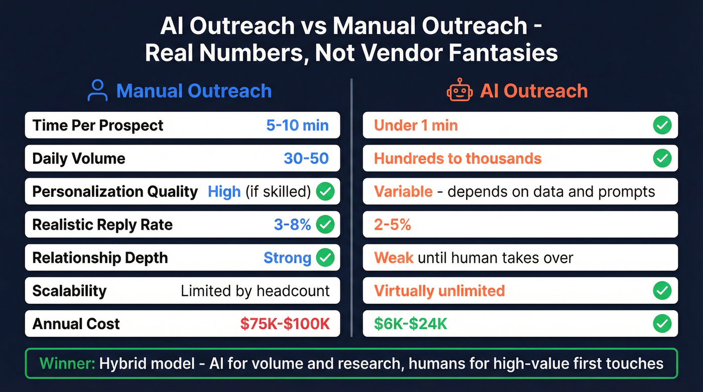 AI outreach vs manual outreach head-to-head comparison