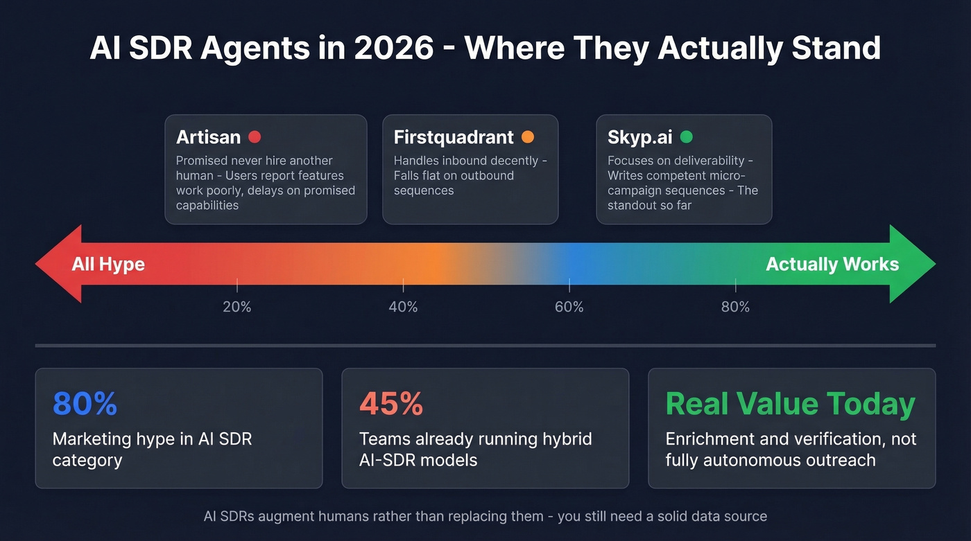 AI SDR agents hype versus reality spectrum diagram