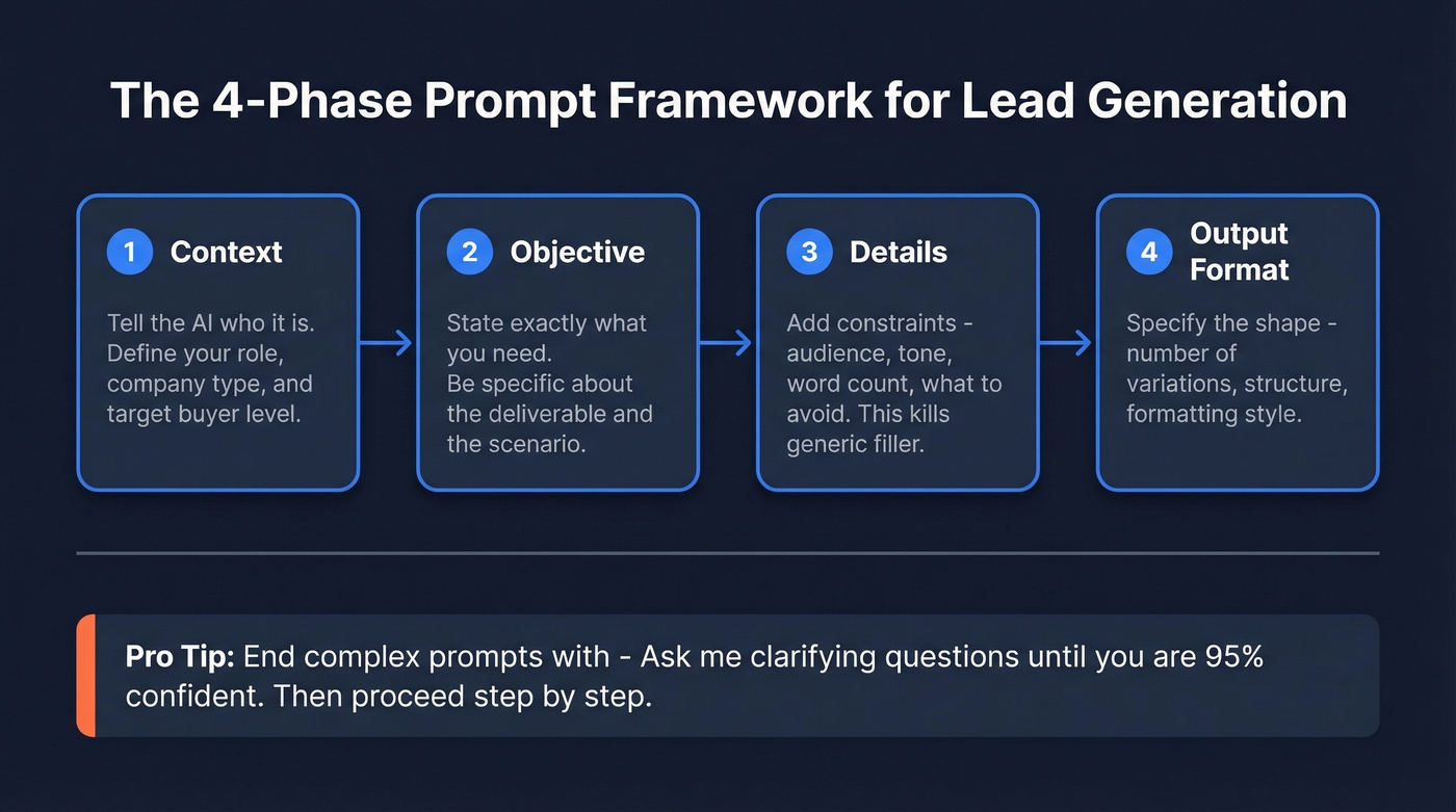 Four-phase prompt writing framework for lead generation