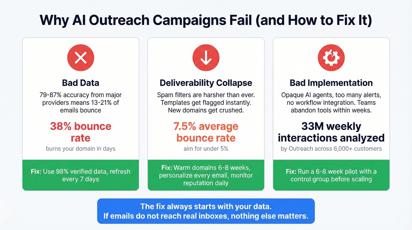 Three failure modes of AI outreach campaigns with fixes