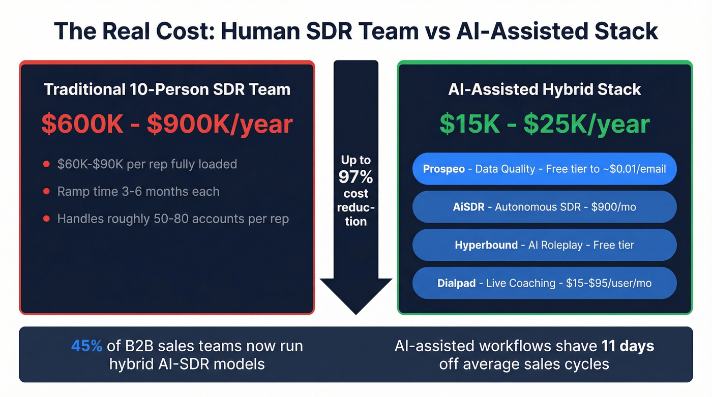 AI SDR stack cost comparison human vs AI