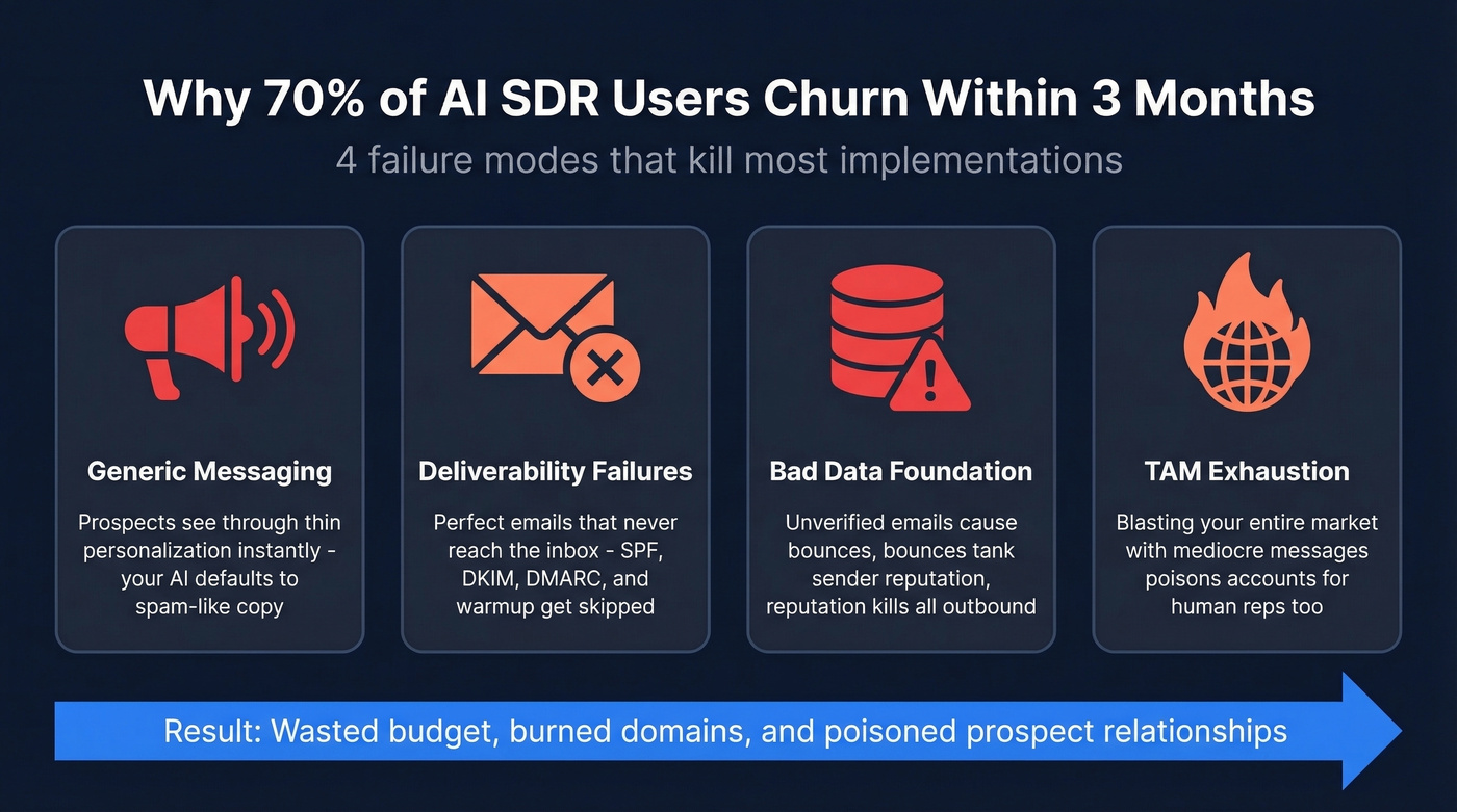 Four failure modes causing AI SDR implementation churn