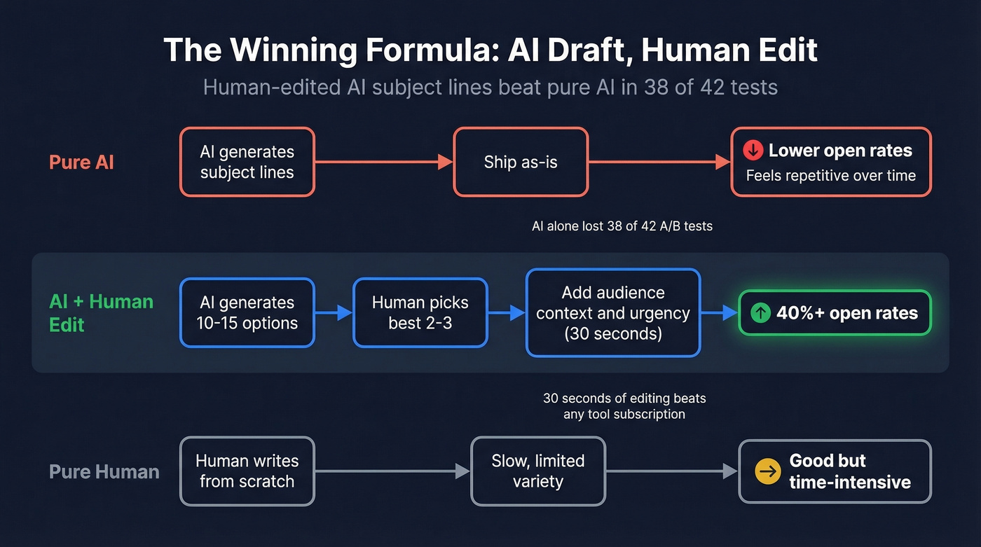 AI vs human subject line workflow showing optimal process