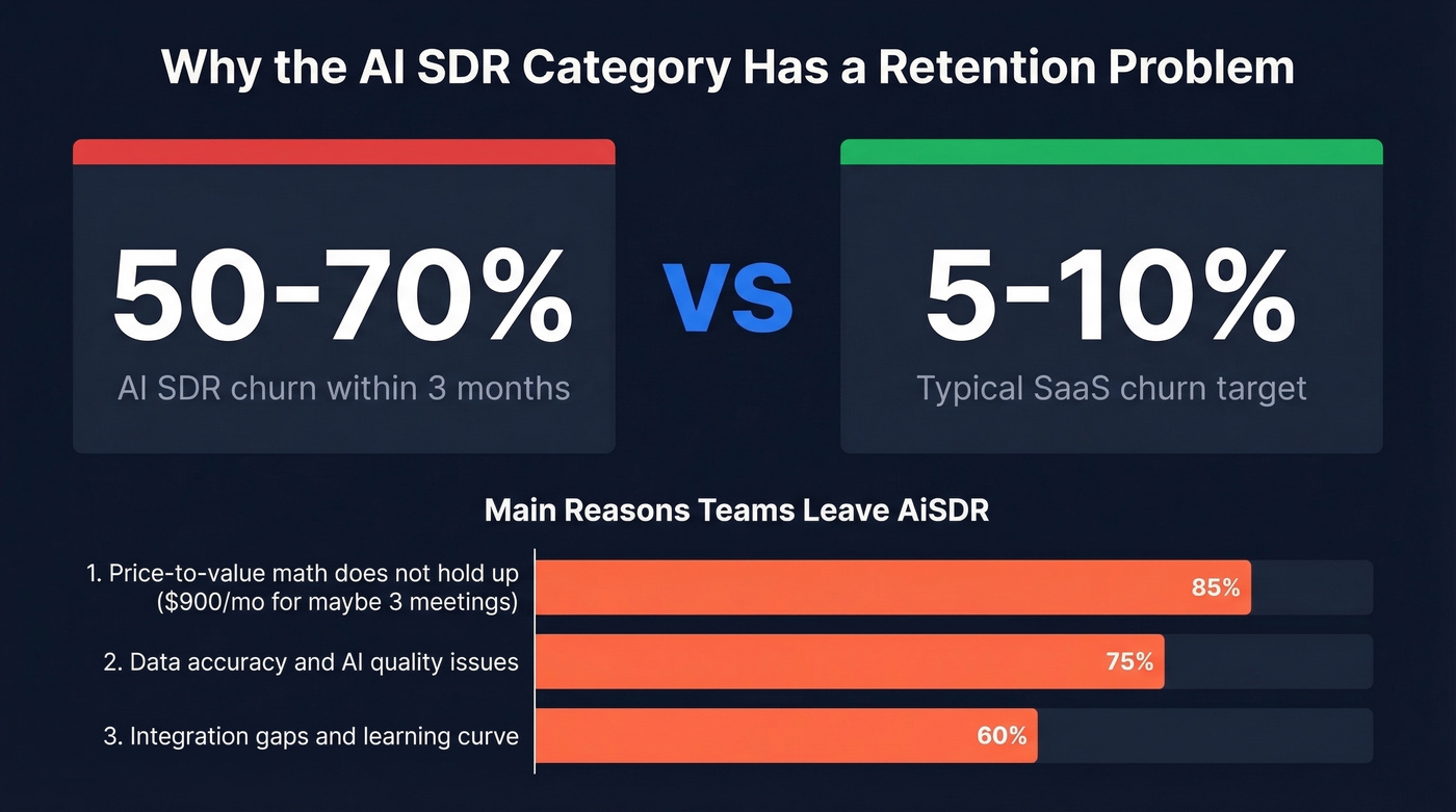 AI SDR churn rate vs SaaS average comparison