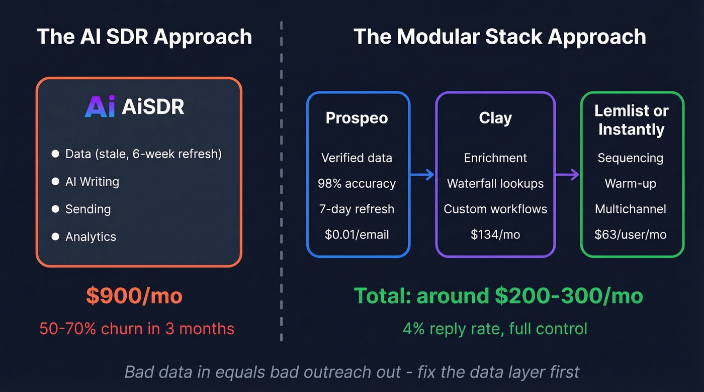 Modular outbound stack architecture diagram replacing AI SDR