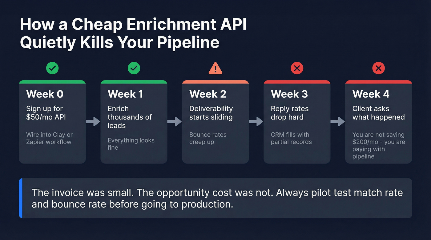 Flowchart showing cheap enrichment API failure scenario