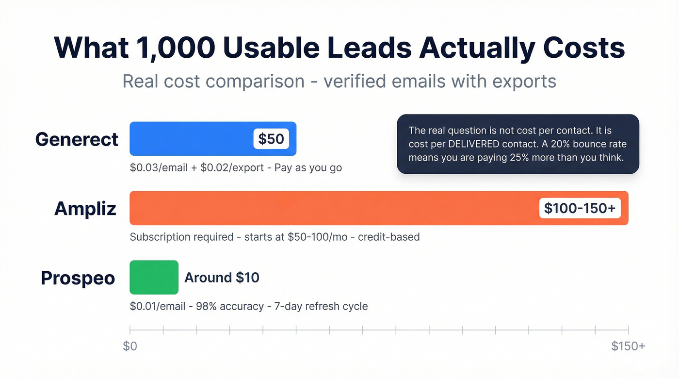 Cost comparison for 1000 leads across three tools