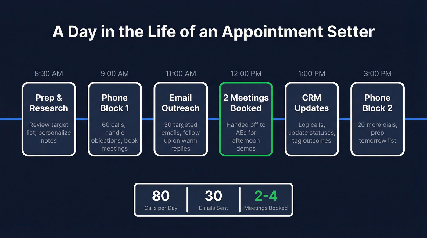 Appointment setter daily workflow from morning to evening