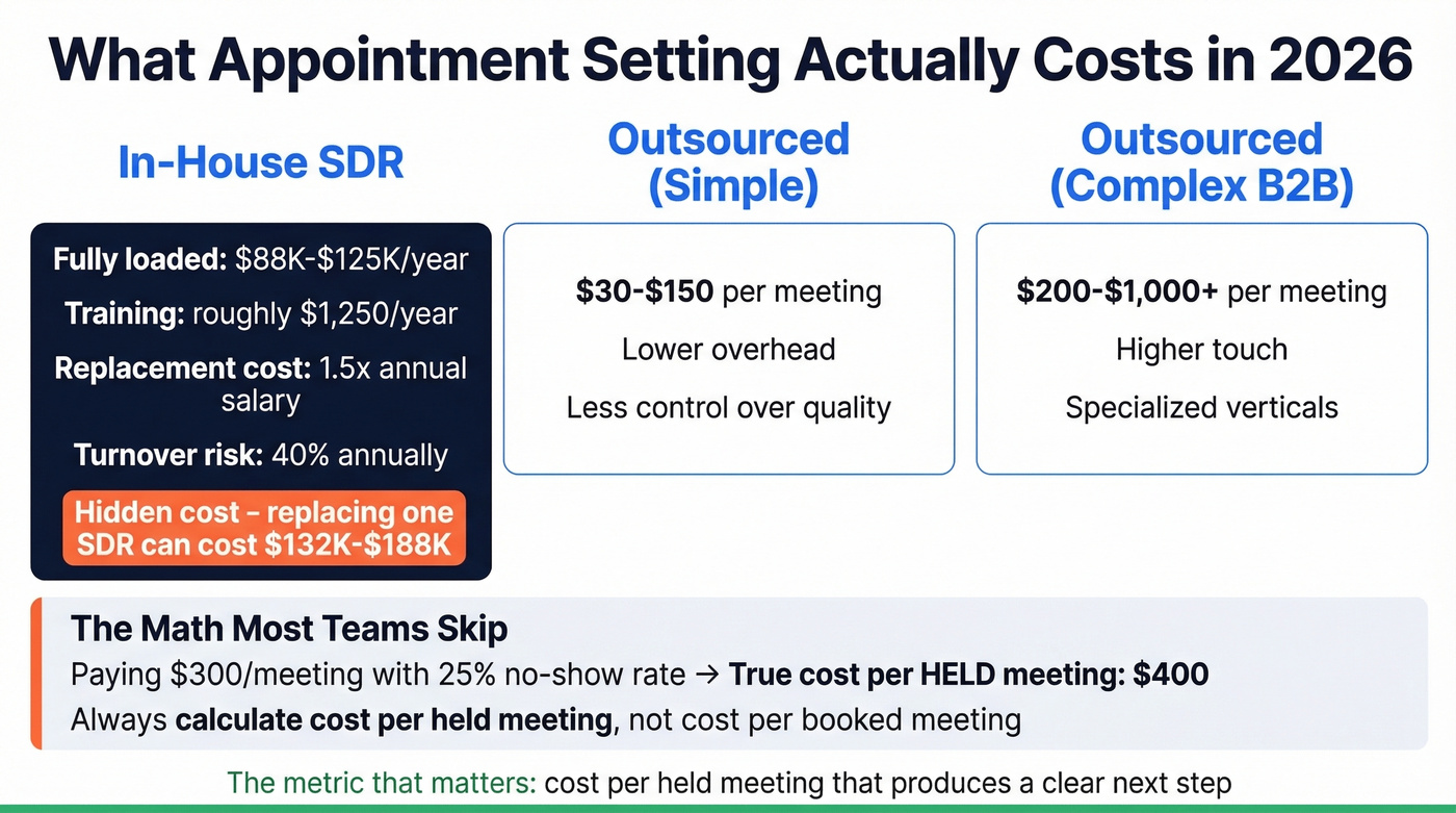 Appointment setting cost comparison with true cost calculation