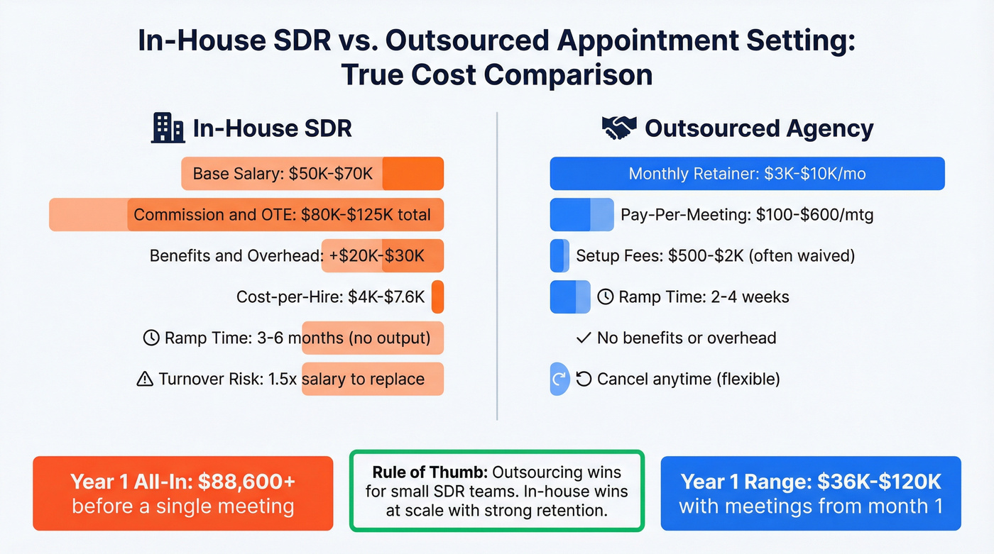 In-house SDR vs outsourced appointment setting cost breakdown