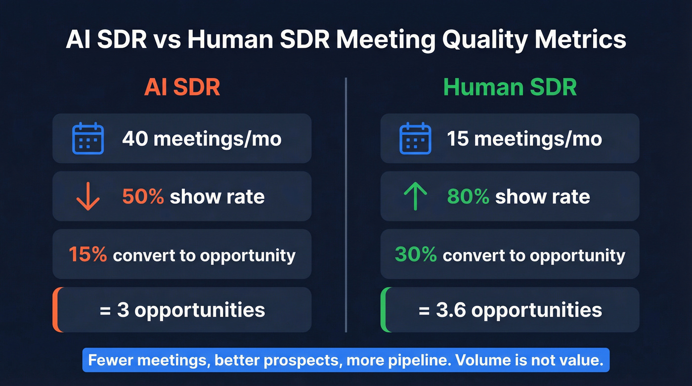 AI SDR vs Human SDR meeting quality comparison