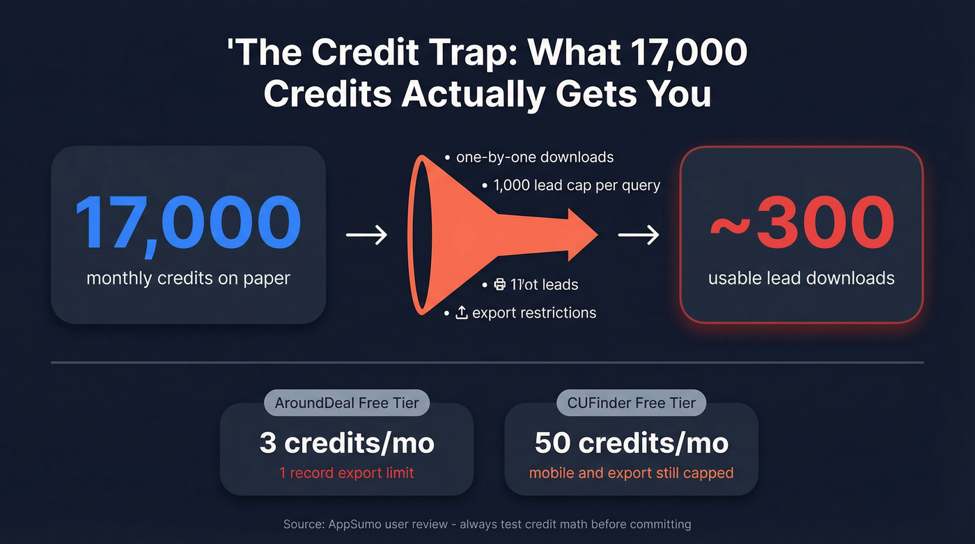 AroundDeal credit trap showing 17000 credits equals 300 downloads