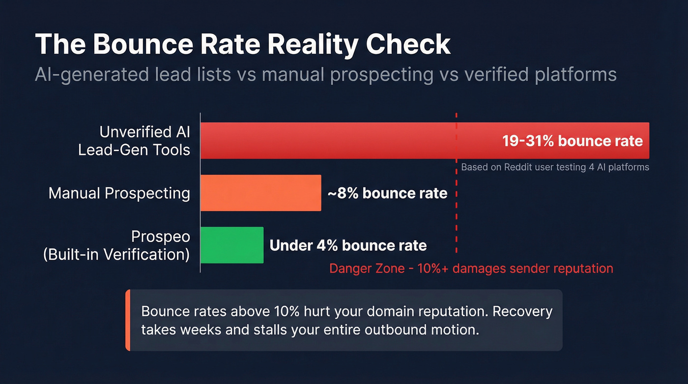 Bounce rate comparison across AI lead-gen tools vs manual prospecting