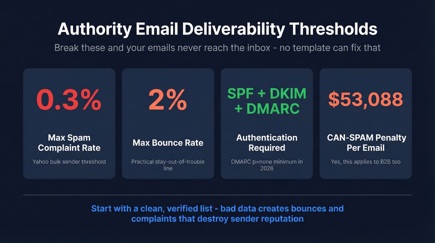 Key deliverability thresholds for authority emails