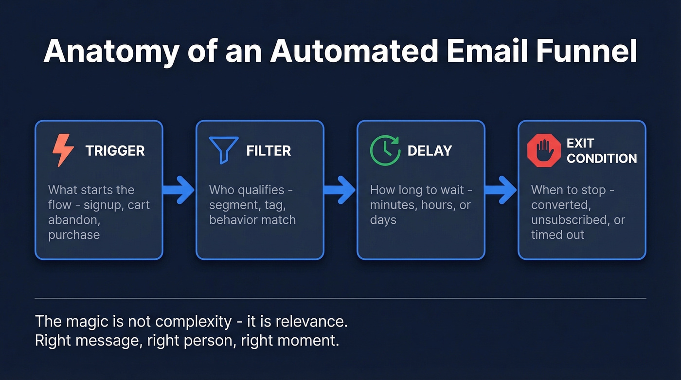 Four components of an automated email funnel