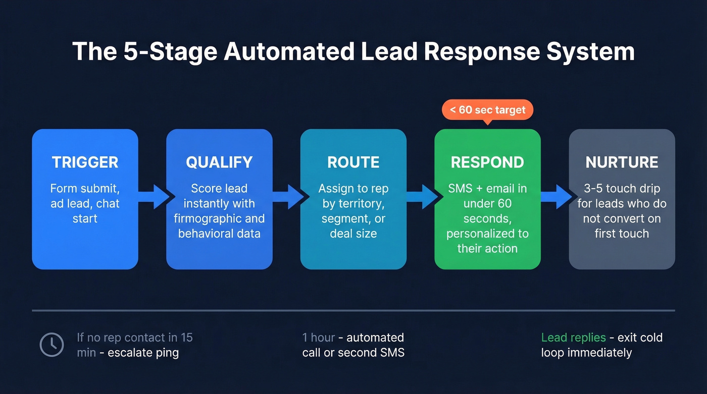 Five-stage automated lead response system flow