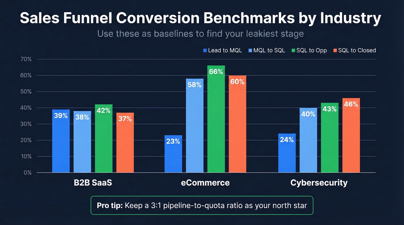Funnel conversion benchmarks by industry bar chart