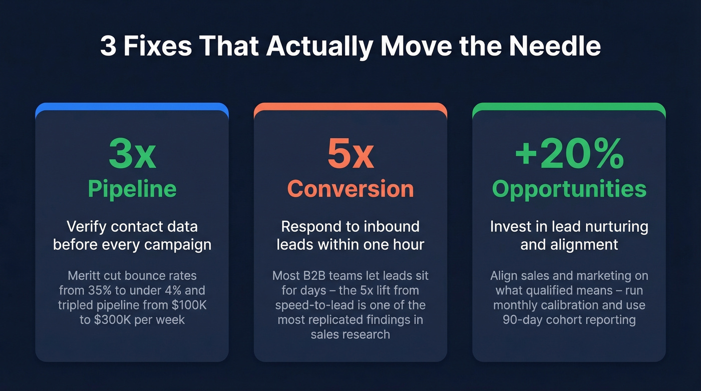 Three high-impact fixes with key stats for B2B conversion