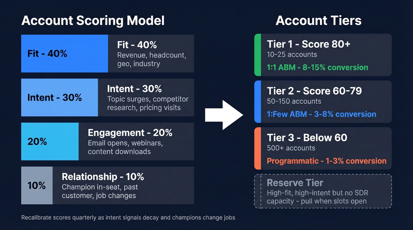 ABM account scoring model with weighted tiers
