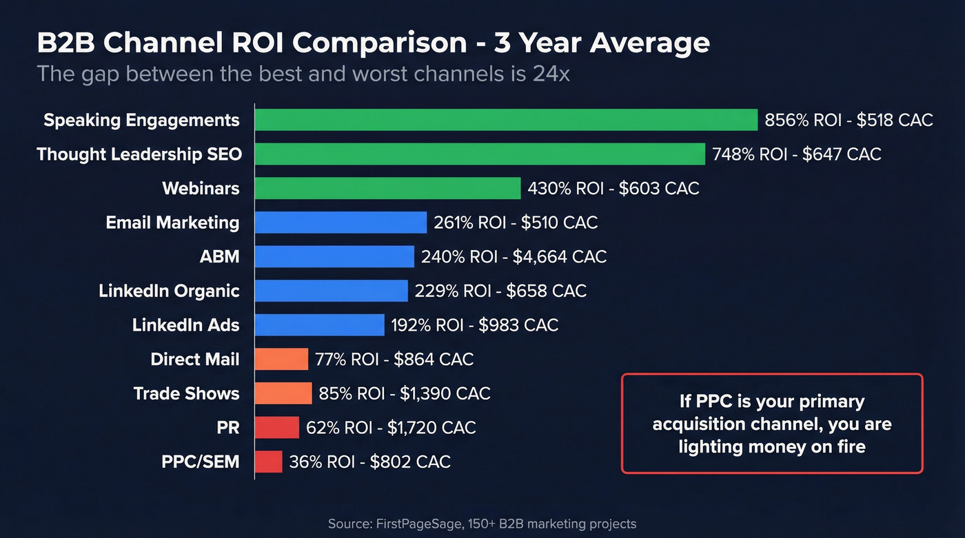 B2B channel ROI comparison chart with CAC data