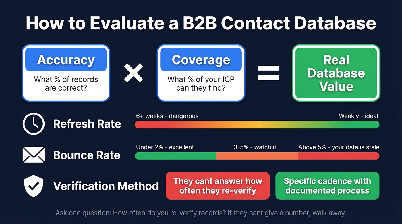 Accuracy times coverage evaluation framework for B2B contact databases