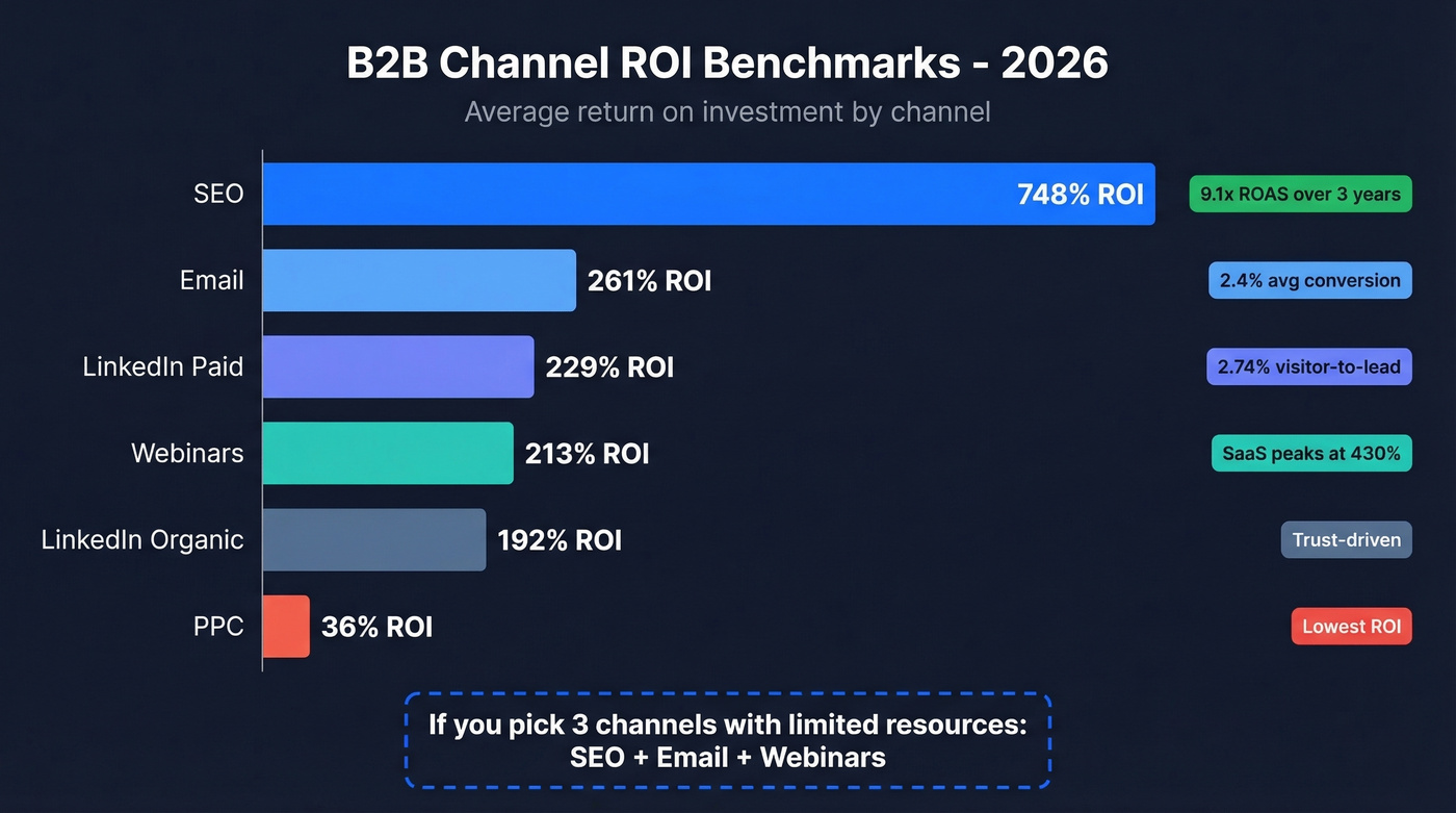 B2B marketing channel ROI comparison bar chart for 2026