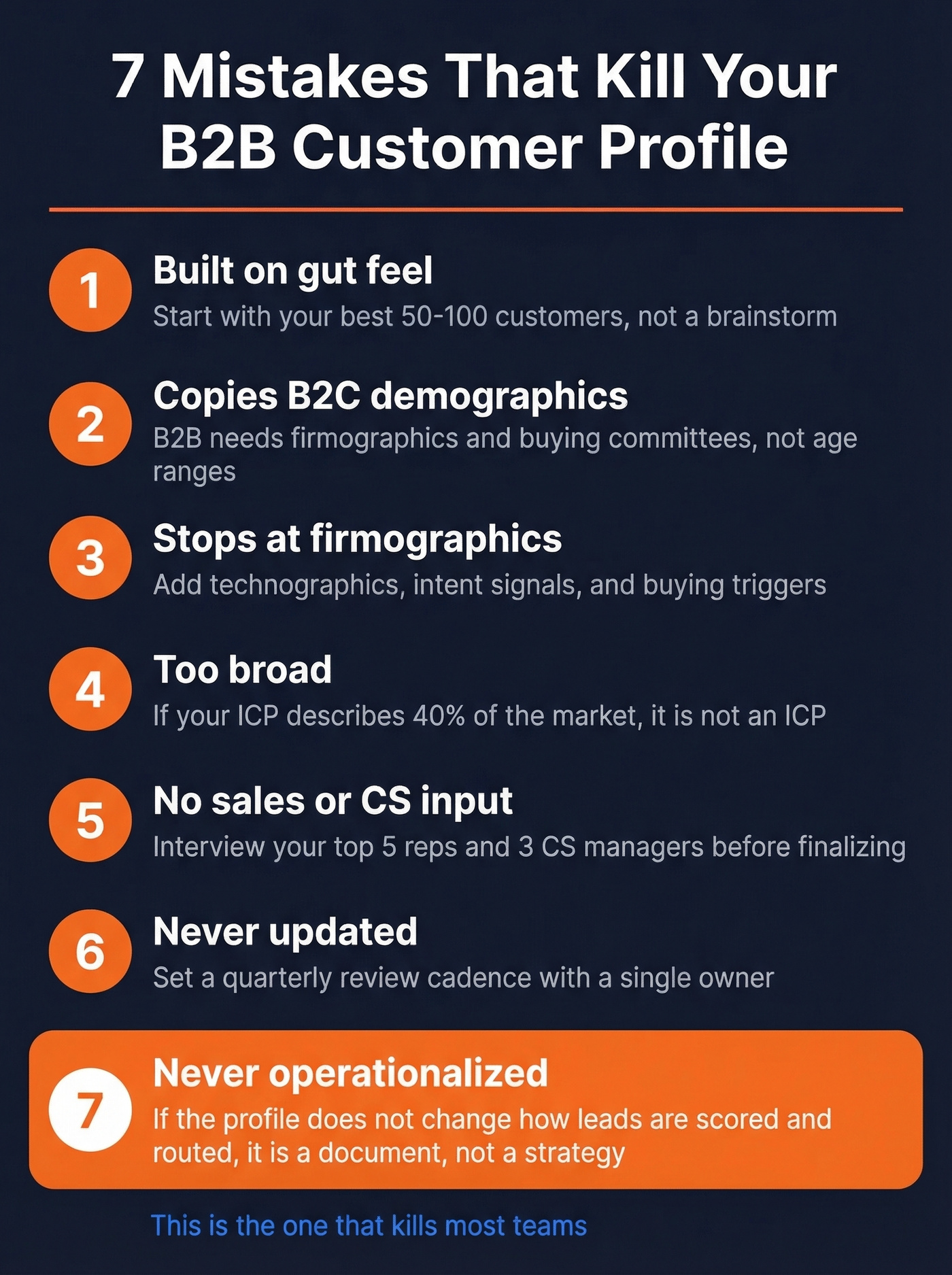 Seven ICP mistakes shown as warning checklist