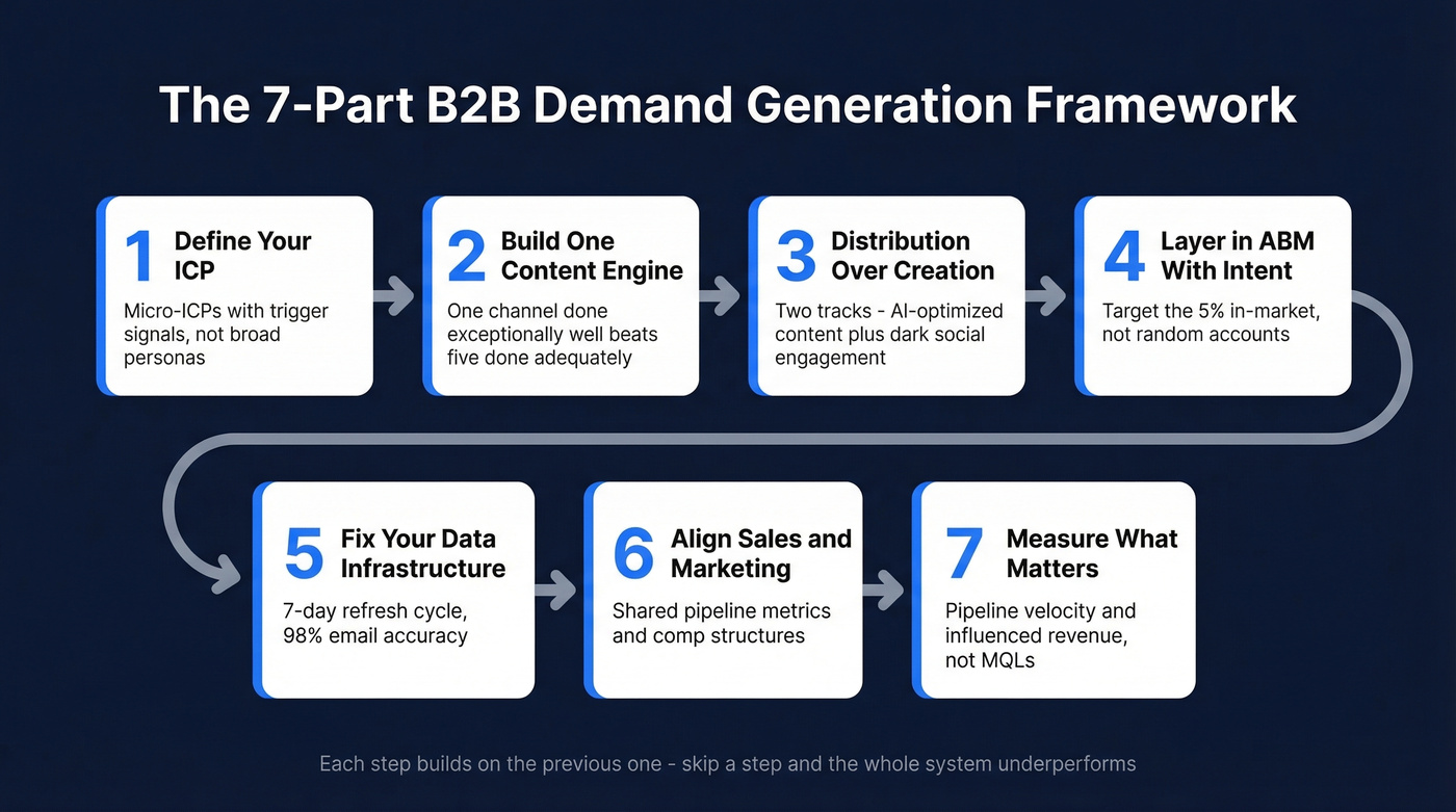 Seven-part B2B demand generation framework flow