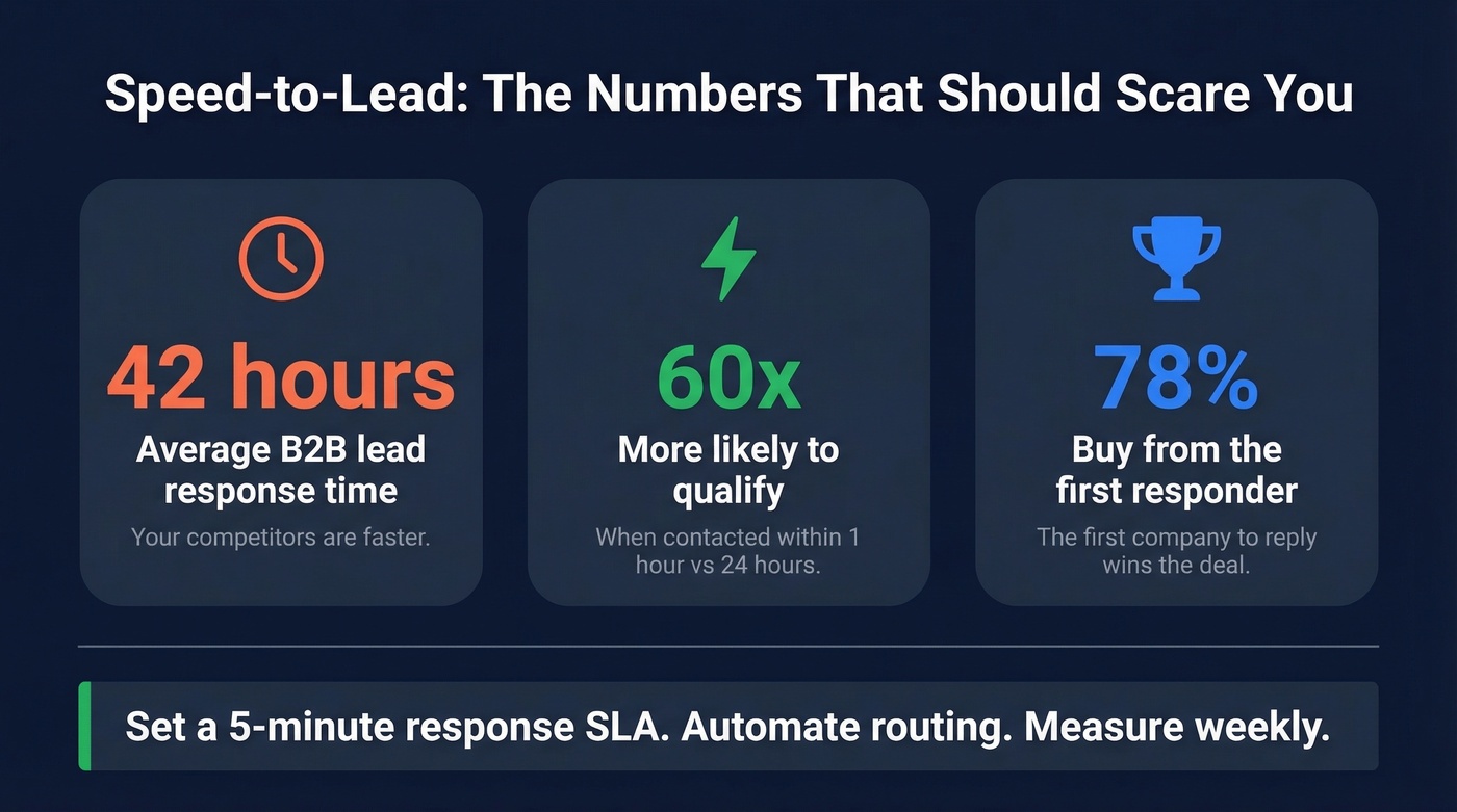 Speed-to-lead statistics showing response time impact on conversion