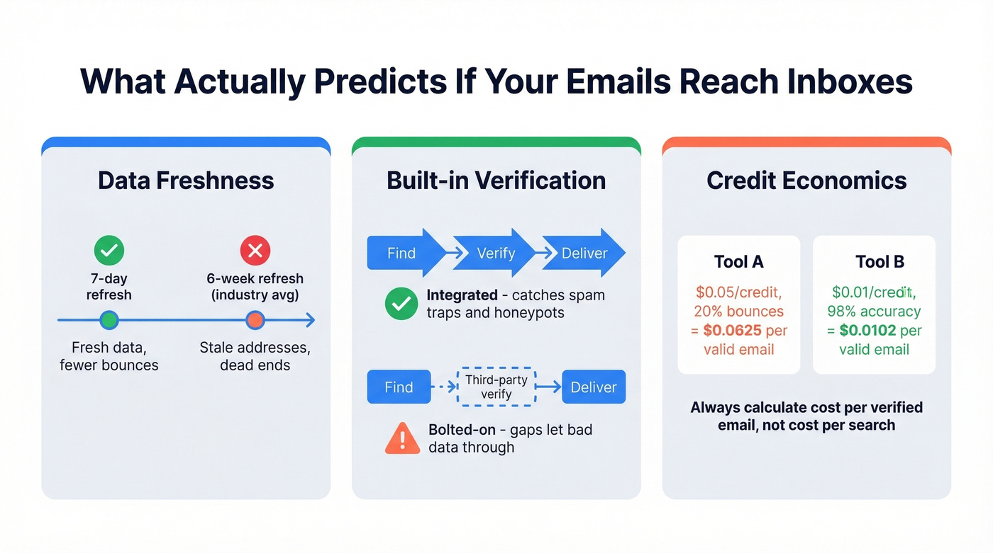 Three pillars of email finder quality explained visually