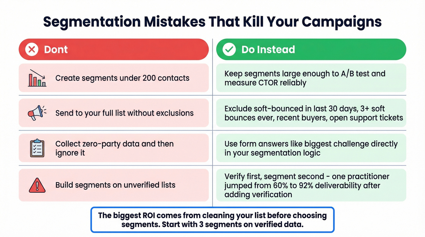 Do vs dont comparison for B2B email segmentation mistakes