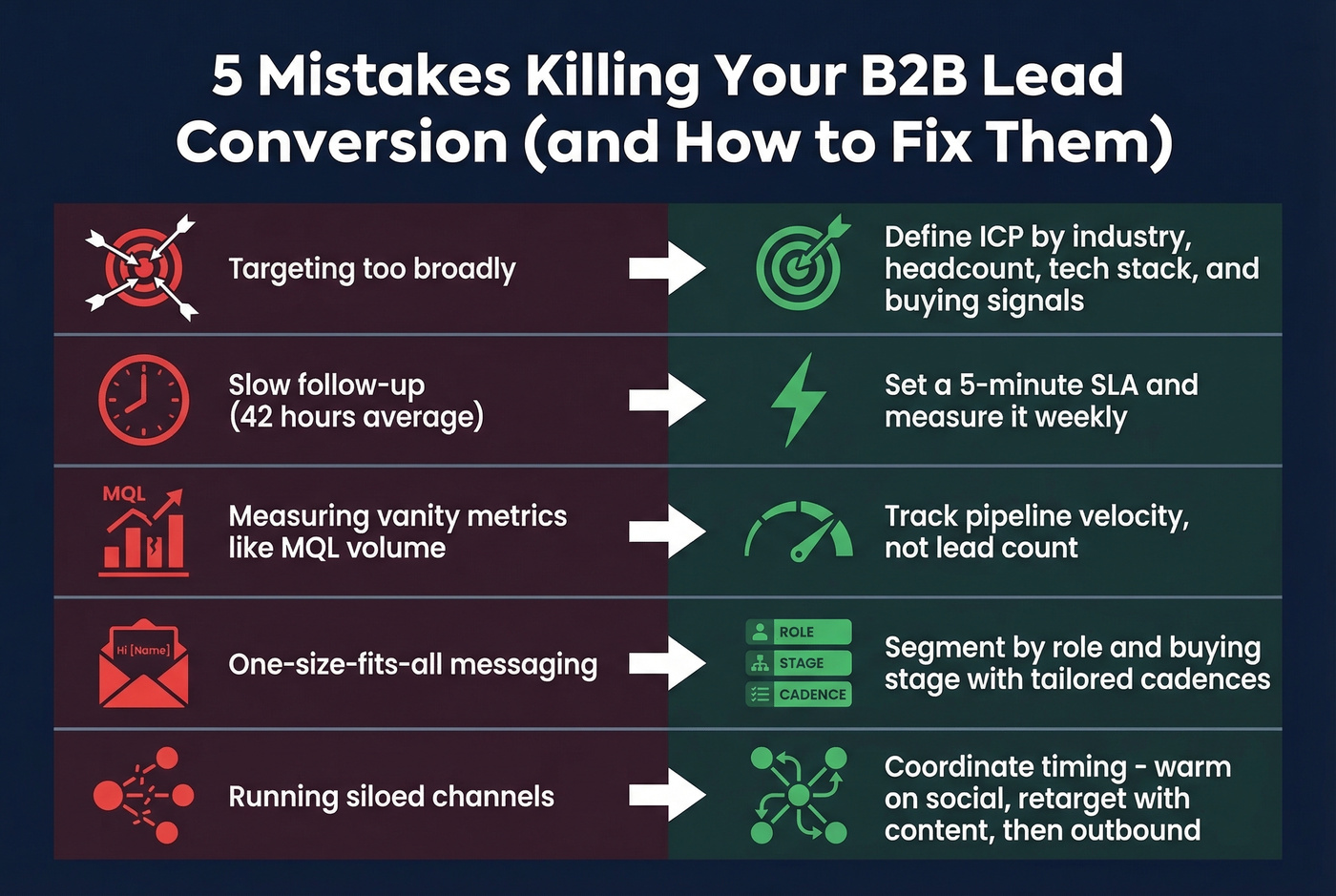 Five conversion killers with fixes side by side