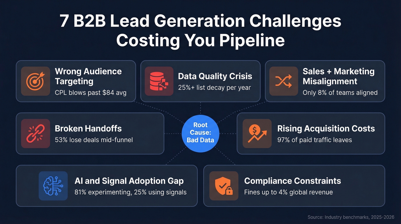 Seven B2B lead generation challenges overview map