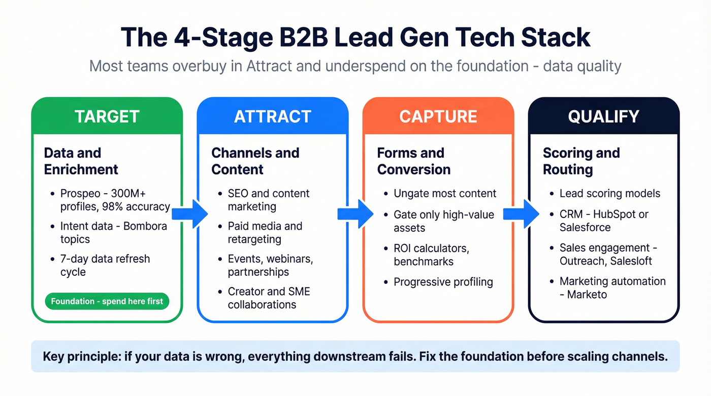 Four-stage B2B lead gen tech stack framework