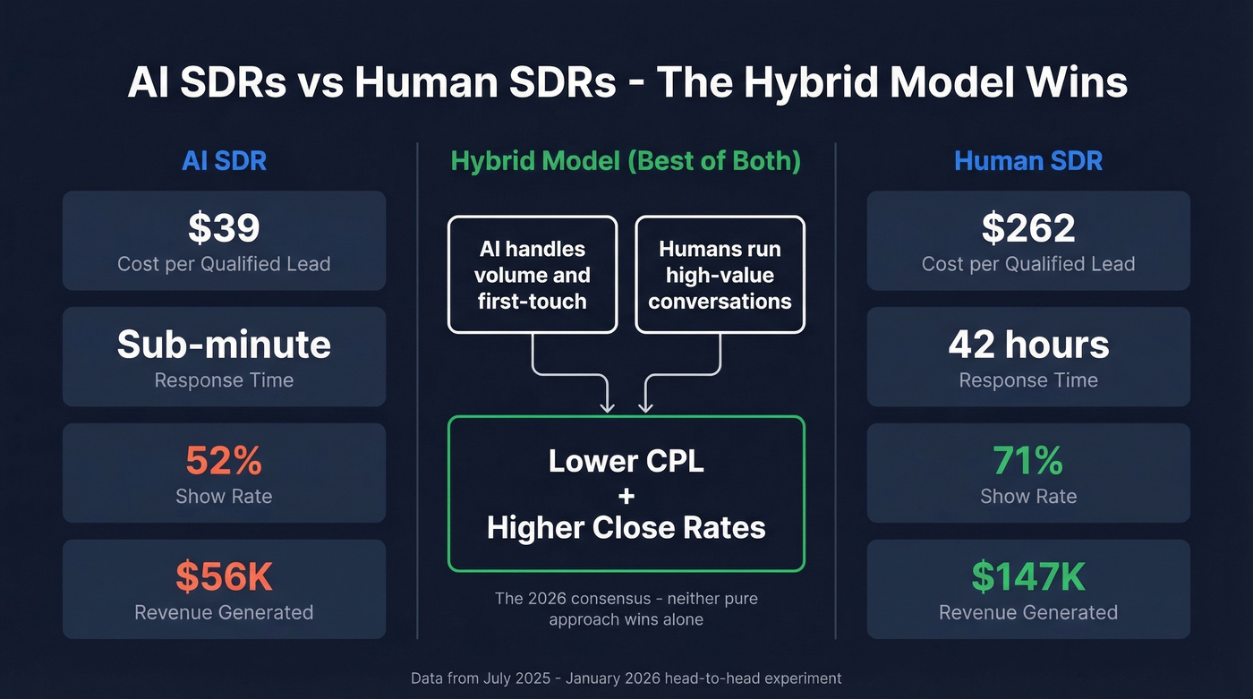 AI SDR vs human SDR performance comparison