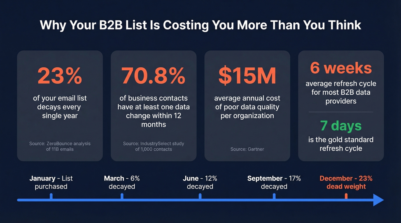 B2B contact data decay statistics and cost impact